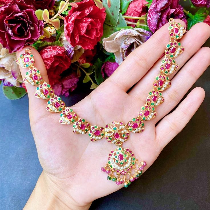 Delicate Jadau Necklace Set | Gold Plated Jadau Set