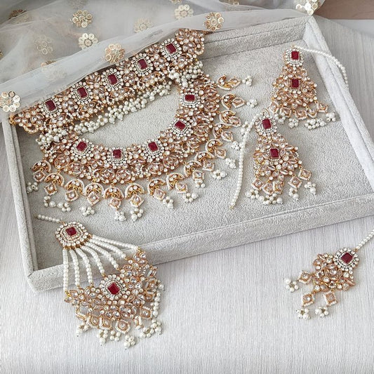 Gold Silver Maroon Pearl Bridal Necklace Jewellery Set