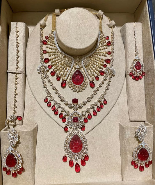 Wedding Special American Diamond Antique Stone Necklace with Earrings Jewellery
