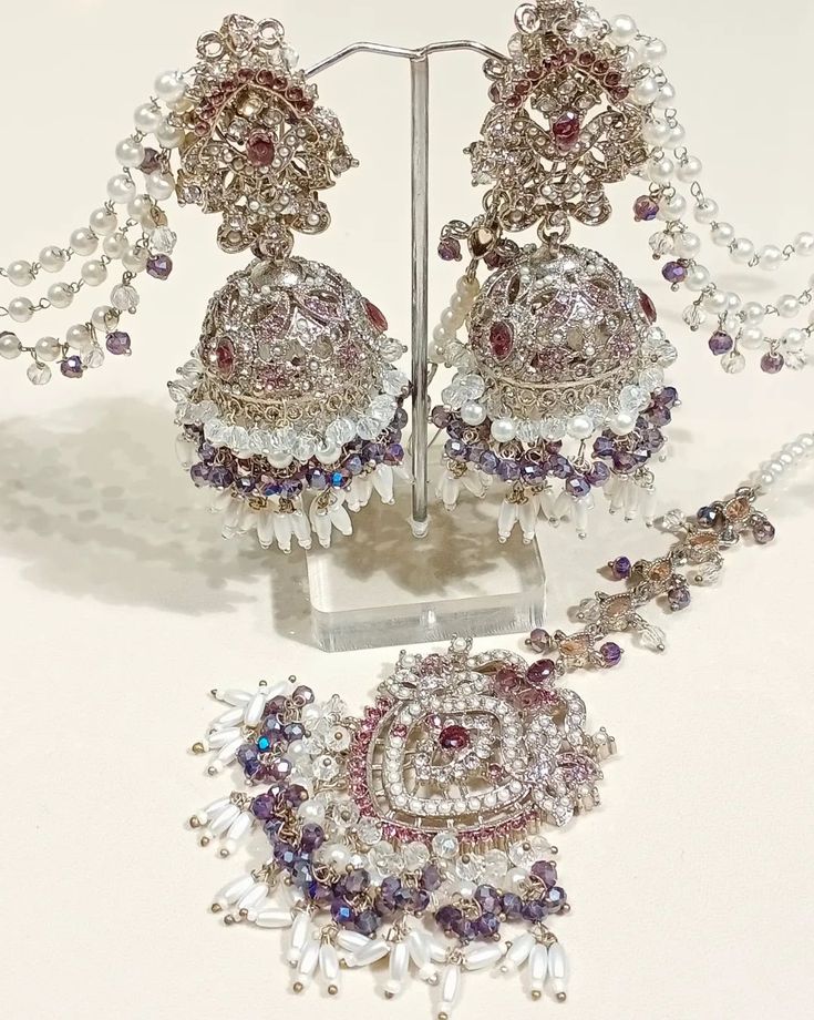 Jhumka earrings set Hand made Silver plated Limited stock For place your