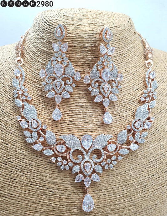 American DIAMOND White stone NECKLACE With Earring COMBO Set Cz Designer